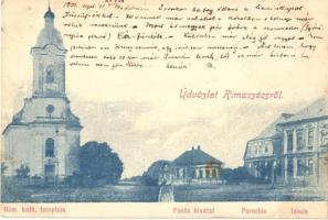 Rimaszécs, Rimavska Sec; Római katolikus templom, Posta hivatal, parókia, Iskola / church, post office, school, parish