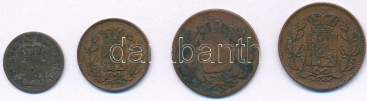 Német Államok / Bajorország 1851. 1/2kr Cu + 1868. 1kr Ag + 1870. 1pf Cu + 1871. 2pf Cu T:2,2-,3 pat...