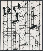 cca 1969 Tatár Tibor: Állványépítők, jelzés nélküli vintage fotóművészeti alkotás, 17x14,5 cm