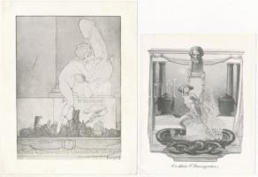 Franz von Bayros (1866-1924): 7 db erotikus ex libris. Klisé, papír, jelzés a klisén, egyiken saroktörésekkel (one bookplate with dog ears)10×9-15×12 cm