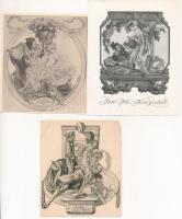 Franz von Bayros (1866-1924): 7 db erotikus ex libris. Klisé, papír, jelzés a klisén, egyiken sarokt...