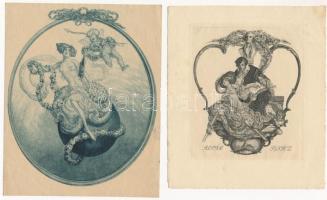 Franz von Bayros (1866-1924): 4 db erotikus ex libris. Klisé, papír, jelzés a klisén, 10×9-14×11 cm