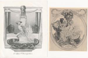 Franz von Bayros (1866-1924): 4 db erotikus ex libris. Klisé, papír, jelzés a klisén, 10×9-14×11 cm