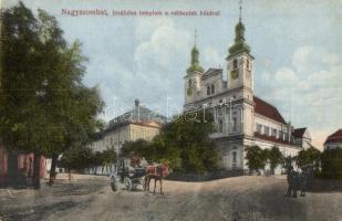 Nagyszombat, Trnava; Inválidus templom, Rokkantak háza, 1894 Wien hamis felbélyegzéssel / church, institute for the disabled, forged Wien 1894 postmark