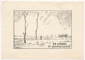 Sáros András Miklós (1945-): Ex libris Gombos László 1961. Klisé, papír, jelzett a klisén, 6×10 cm