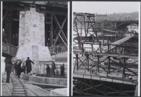 cca 1947 Budapest, a felrobbantott Margit híd újjá építése, 5 db korabeli vintage negatívról készült mai nagyítások, 13x18 cm