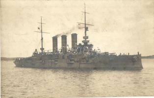 SMS Erzherzog Karl, a K. u. K. haditengerészet csatahajója, tábori posta az SMS Sankt Georgról küldve / Austro-Hungarian Navy pre-dreadnought battleship, sent from SMS Sankt Georg (fa)