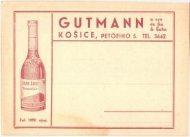 Gutmann és fia Tokaji 5 Puttonyos Aszú reklámlap Kassáról / Hungarian wine advertisement, Kosice