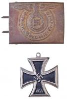 Német 3. Birodalom "Vaskereszt II. osztály" + övcsat jelzés nélküli másolatok T:2,2- German Third Reich "Iron Cross 2nd class" + belt buckle copies without mark C:XF,VF