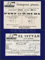 1858-1860 Szent István gőzös 2 db kartonra ragasztott hajózási hirdetmény