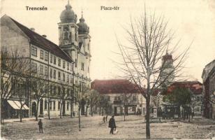 Trencsén, Trencin; Piac tér, kiadja Steiner Samu / square, shops (EK)