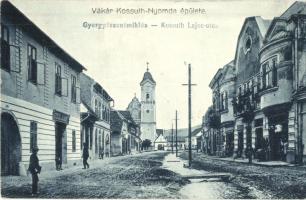 Gyergyószentmiklós, Gheorgheni; Kossuth Lajos utca, Szőcs L. Albert üzlete, Vákár-Kossuth nyomda épülete / street, shop (Rb)