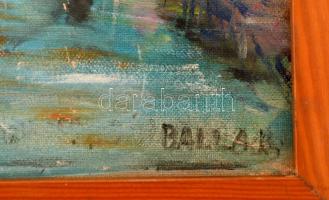 Balla jelzéssel: Híd a patak felett. Vegyes technika, farost, keretben, 29×40 cm