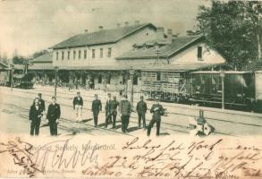 Székelykocsárd, Lunca Muresului; vasútállomás, gőzmozdony, vagonok; Adler Alfréd fényképész / railway station, locomotive, wagons