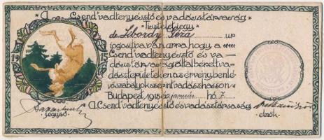 1915 A Csend vadtenyésztő és vadásztársaság egyedi grafikával díszített tiszteletjegye 24x10 cm