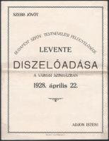 1928 Újpest. Meghívó a Levente intézményt bemutató díszelőadásra.