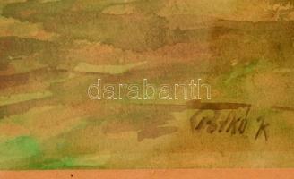 Patkó jelzéssel: Tanya. Akvarell, papír, üvegezett keretben, 22×33 cm