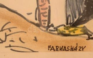 Farkasházy jelzéssel: Gringó. Vegyes technika, papír, üvegezett keretben, 12×16 cm