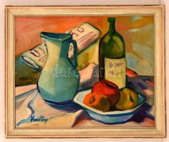 Kmetty jelzéssel: Asztali csendélet. Olaj, karton, keretben, 40×51 cm