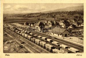 Déda, vasútállomás faszállító vagonokkal / railway station, timber transport