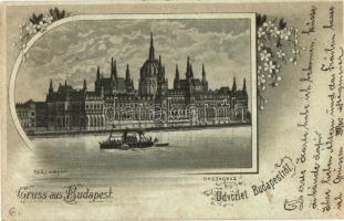 Budapest V. Országház, floral litho (EK)