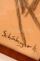 Schönberger jelzéssel: Utca. Szén, papír, üvegezett keretben, 49×39 cm