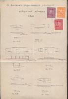 1928 A Szentendre - Szigetmonostori révátkelés edényeinek vázrajza okmánybélyegekkel