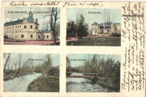 Stubnyafürdő, Stubnianske Teplice; Kertészlak, Zöld tükörfürdő, Erzsébet lak, park / gardener's home, spa, villa, park