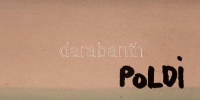 Poldi jelzéssel: Virágcsendélet. Vegyes technika, papír, foltos, 37×46 cm