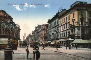 Budapest VII. Rákóczi út, villamosok, Orient Hotel (r)