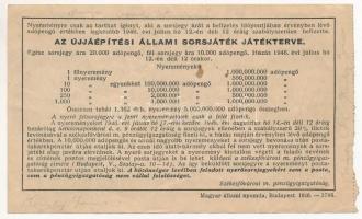 1946. "Fél-sorsjegy az Újjáépítési Állami Sorsjátékra" 10.000AP értékben T:III