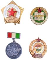 4db-os vegyes szocialista jelvény tétel: DN "Honvédelemért" aranyozott, zománcozott jelvény + DN "Kiváló Munkásőr" aranyozott, zománcozott jelvény + DN "Érdemes Társadalmi Munkás" jelvény + DN "Katonai és Politikai Kiképzésben Kiváló" T:2