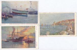 3 db RÉGI képeslap, Tegethoff és Nippon hajók, Piran, Kircher és Hürden szignókkal / 3 pre-1945 postcards, SS Tegethoff and Nippon, Piran; with Kircher and Hürden signatures