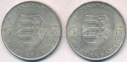 1947. 5Ft Ag "Kossuth" (2x) T:2,2- kis ph