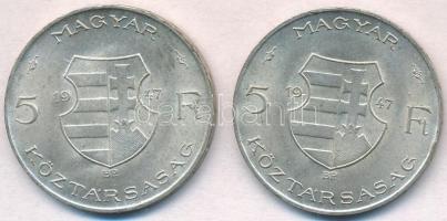 1947. 5Ft Ag "Kossuth" (2x) T:2,2- ph