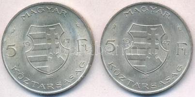 1947. 5Ft Ag "Kossuth" (2x) T:2,2- apró ph