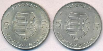 1947. 5Ft Ag "Kossuth" (2x) T:2,2- ph., kis patina