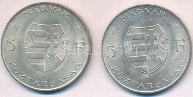 1947. 5Ft Ag "Kossuth" (2x) T:2- ph