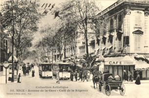 Nice, Avenue de la Gare, Cafe de la Regence / avenue, cafe, trams