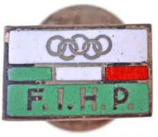 Olaszország DN F.I.H.P (Olasz Hoki és Műkorcsolya Szövetség) zománcozott fém olimpiai gomblyukjelvény, A. ALBERTI & C. - MILANO gyártói jelzéssel (9x15,5mm) T:2- Italy ND F.I.H.P (Federazione Italiana Hockey e Pattinaggio) enamelled Olympics buttonhole badge, with A. ALBERTI & C. - MILANO makers mark (9x15,5mm) C:VF