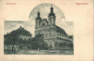 Nagyszombat, Trnava; Pázmány tér, Rokkantház, templom / square, military sanatorium, church (ázott / wet damage)