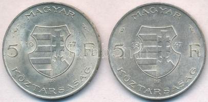 1947. 5Ft Ag "Kossuth" (2x) T:2