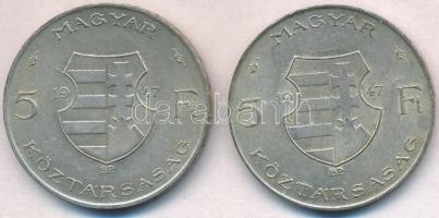 1947. 5Ft Ag "Kossuth" (2x) T:2,2- apró ph