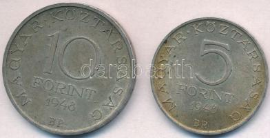 1948. 5Ft Ag "Petőfi" + 10Ft Ag "Széchenyi" T:2,2- apró ph., patina