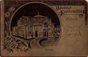 Kecskemét, színház, kiadja  Gallia féle könyvkereskedés Metzger Béla, Art Nouveau metallic card (Rb)