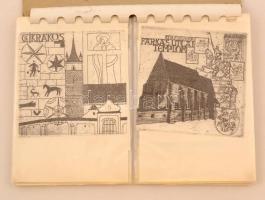 Erdélyi templomokról készült metszetek másolatai 55 db, berakókban