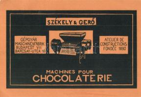 Székely & Gerő gépgyár reklámlapja, csokoládégyári gépek; Budapest, Barcsay utca 16. / Hungarian machine factory advertisement card, machines for chocolate factories (EK)