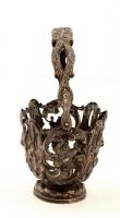 Antik ezüst (Ag.) kosárka, jelzett, mesterjeggyel (IW),  üveg betét nélkül,  m:16 cm, d:9 cm, nettó:...