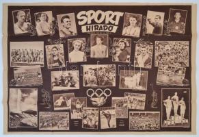 1952 Sporthíradó a Helsinki olimpiáról. Nagy méretű, képes olimpiai beszámoló, Papp László, Keleti Ágnes, Gyenge Valéria, Székely Éva és mások. Hátoldalán ceruzás feljegyzésekkel, hajtásoknál szakadásokkal / large magazine sheet of the Hungarian team at the Helsinki Summer Olympics, 57×84 cm