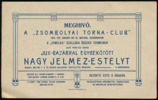 1913 Meghívó a Zsombolyai Torna Club nagy jelmezestélyére a Jemelka szállodába / Jimbolia sport clubs ball invitation